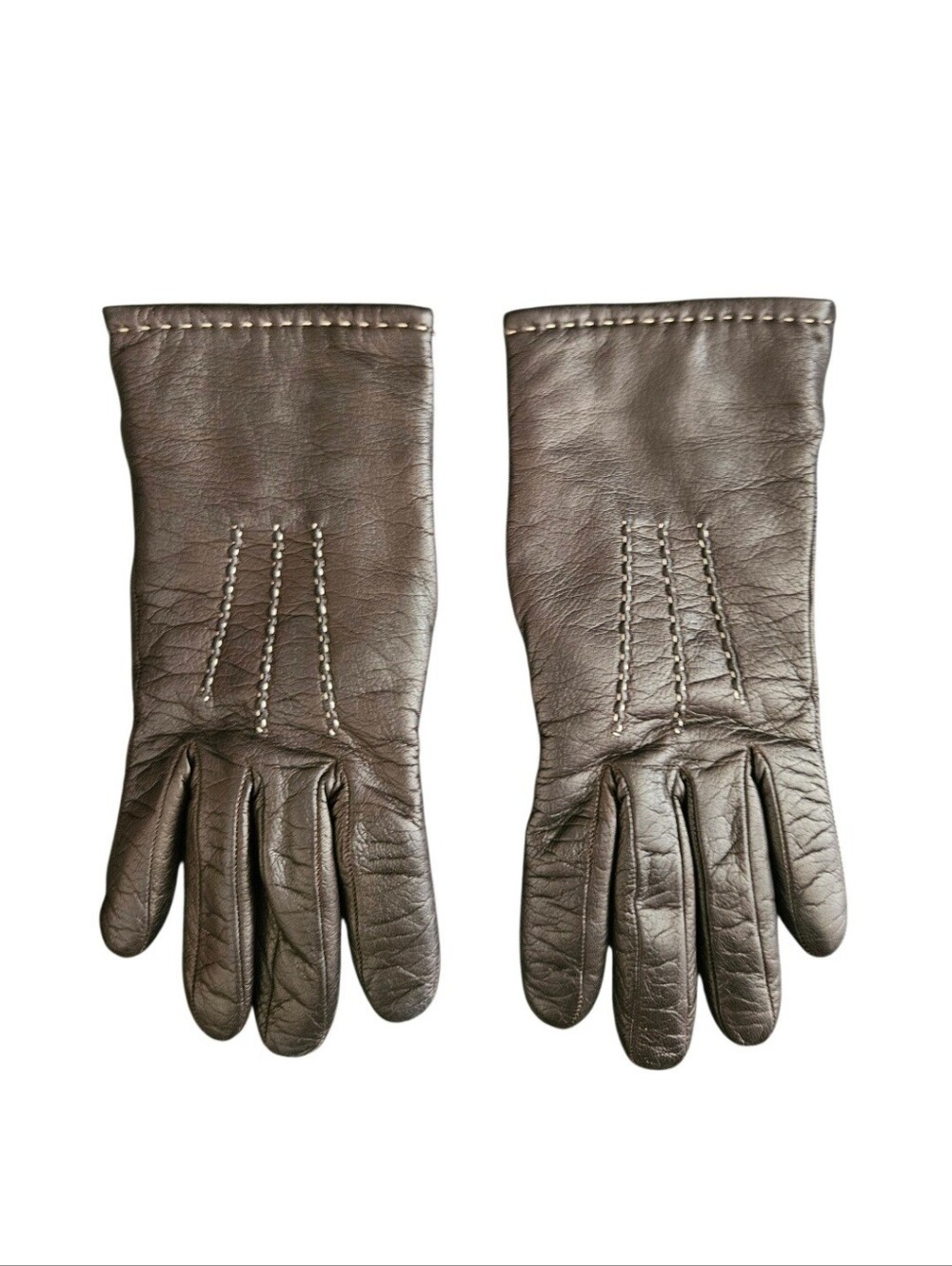 Vintage Coach Women's Brown Leather & Cashmere Gloves Size 6.5